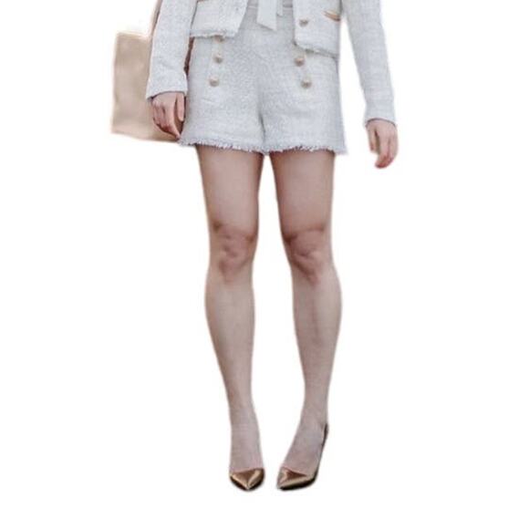 Generation Love Pants - Generation Love Women's Medium Ivory Lizzy Tweed Cotton Blend Shorts